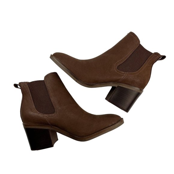 MIA Ankle Boots Size 8.5 Faux Suede Slip On Chelsea Western Block Heel Side Gore - Picture 7 of 11